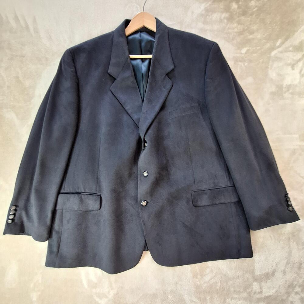 Alexander Lloyd Sport Coat Mens 52R Black Poly Velvet Ventless 3 Button Jacket